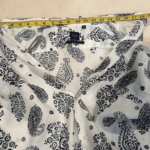 SAKS FIFTH AVENUE  BLUE 100% LINEN slim fit button front shirt Size L Paisley - Picture 16 of 16